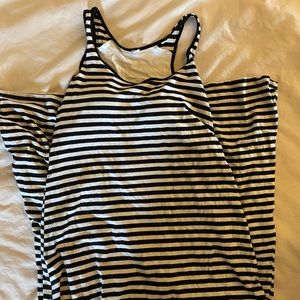 Uniqlo Full Length Summer Dress Tank Built In Bra Black White Stripe Jersey Maxi